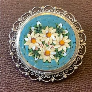 Vintage micro mosaic signed Italy brooch pin
